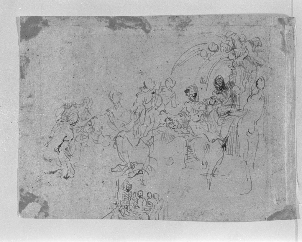 Studi per un Riposo nella fuga in Egitto, riposo nella fuga in Egitto (disegno, elemento d'insieme) di Campi Giulio (sec. XVI)