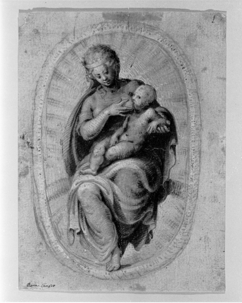 Madonna col Bambino, in una mandorla, Madonna del Latte (disegno, opera isolata) di Campi Bernardino (sec. XVI)
