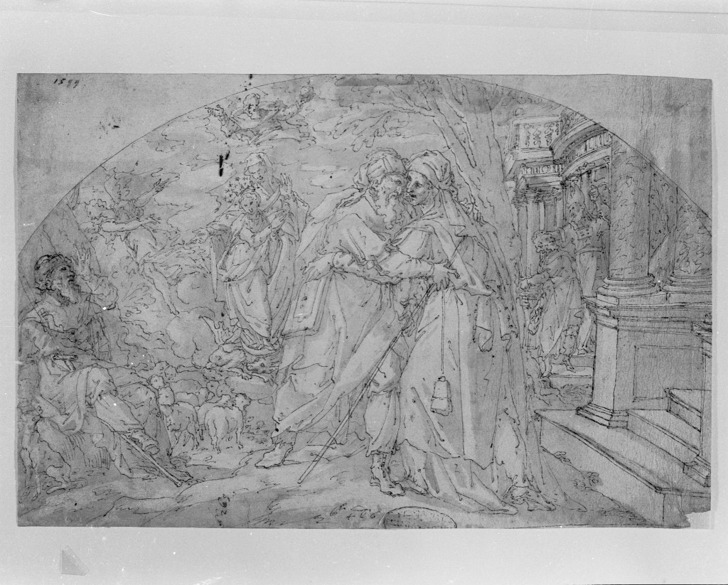 incontro di Sant'Anna e San Gioacchino alla porta aurea (disegno, opera isolata) di Della Rovere Giovanni Battista detto Fiammenghino (secc. XVI/ XVII)