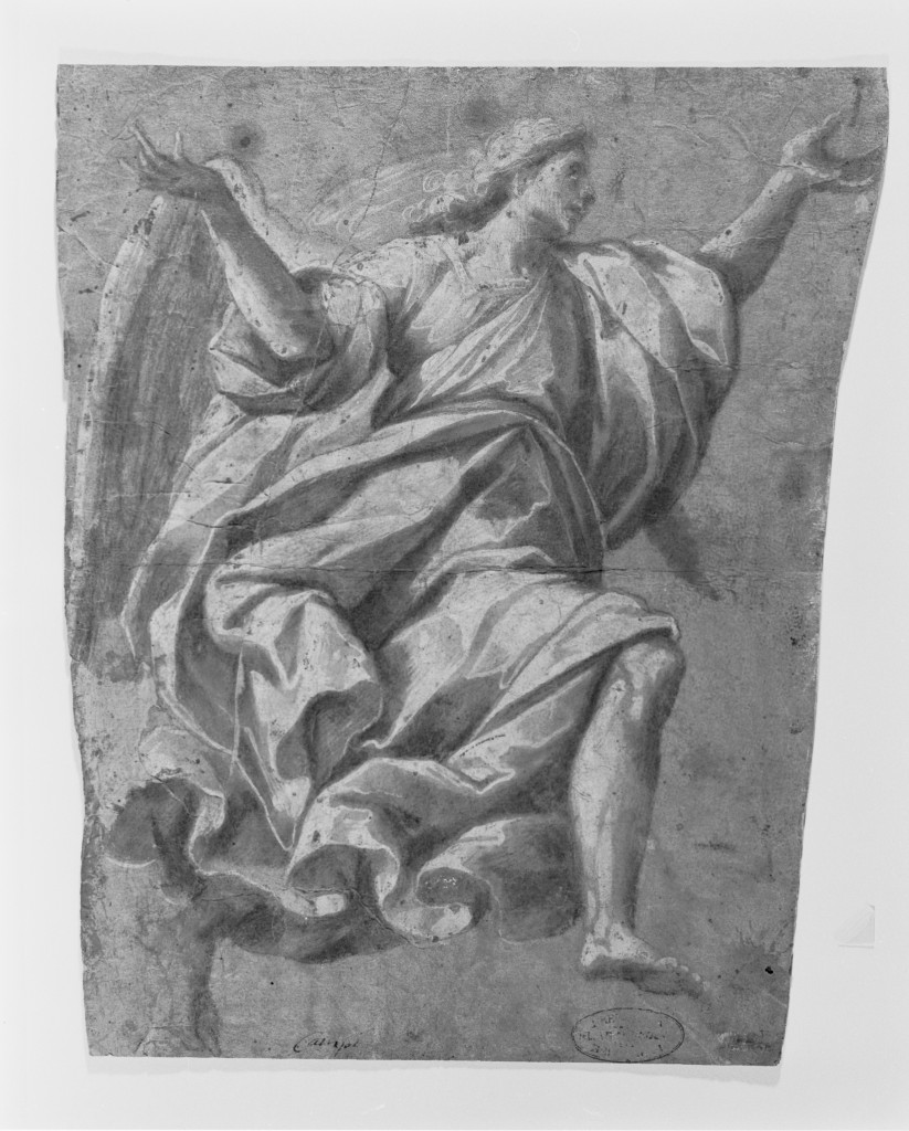 Angelo in volo, con braccia alzate, angelo (disegno, opera isolata) di Della Rovere Giovanni Battista detto Fiammenghino (secc. XVI/ XVII)