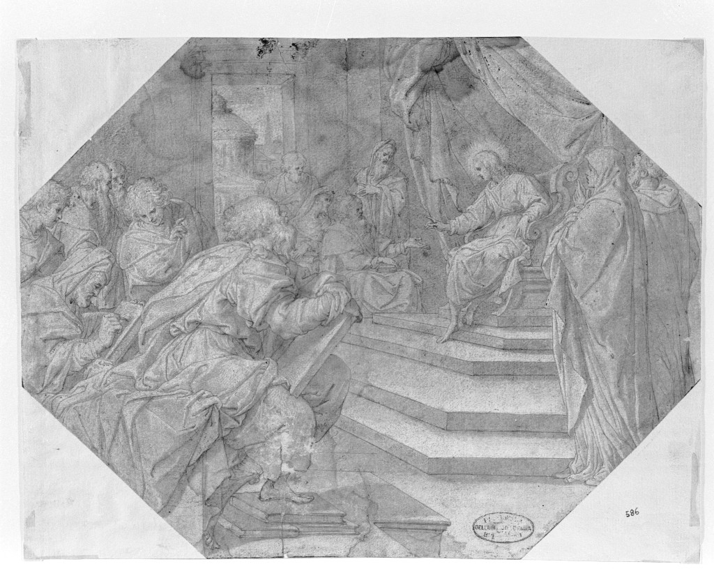 disputa di Gesù con i dottori nel tempio (disegno, opera isolata) di Procaccini Camillo (attribuito) (secc. XVI/ XVII)