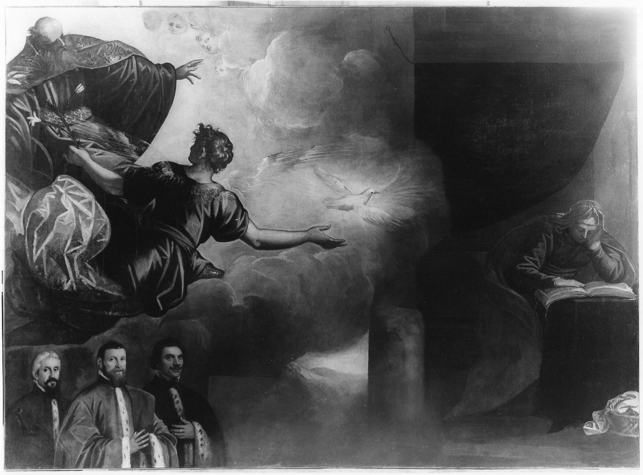 Annunciazione con tre confratelli, Annunciazione (dipinto, opera isolata) di Vassillacchi Antonio detto Aliense (prima metà sec. XVII)