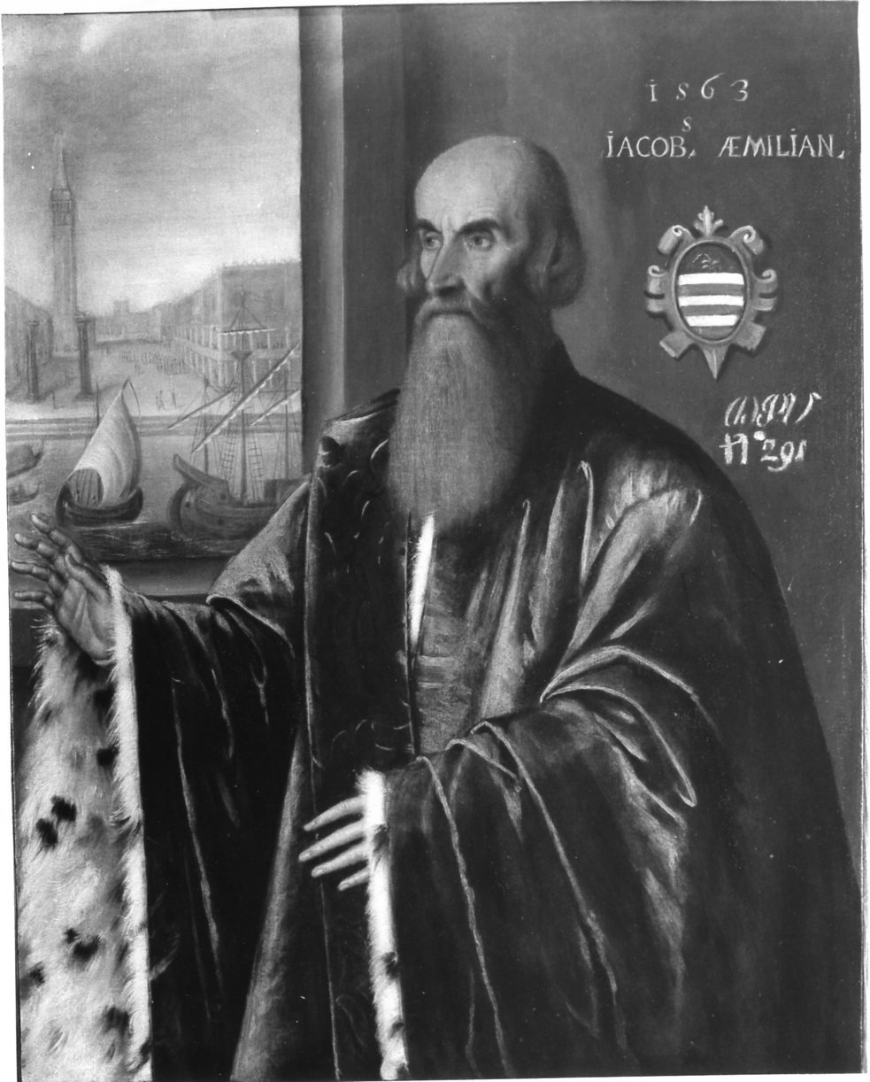 ritratto di Jacopo Emiliani (o Miani), ritratto d'uomo (dipinto, opera isolata) di Micheli Parrasio (attribuito) (terzo quarto sec. XVI)