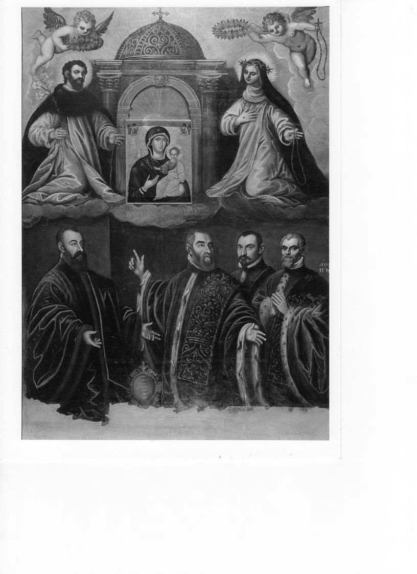 I Santi Domenico e Caterina da Siena con quattro magistrati, Santi Domenico e Caterina da Siena con quattro magistrati (dipinto, opera isolata) - ambito veneto (prima metà sec. XVII)