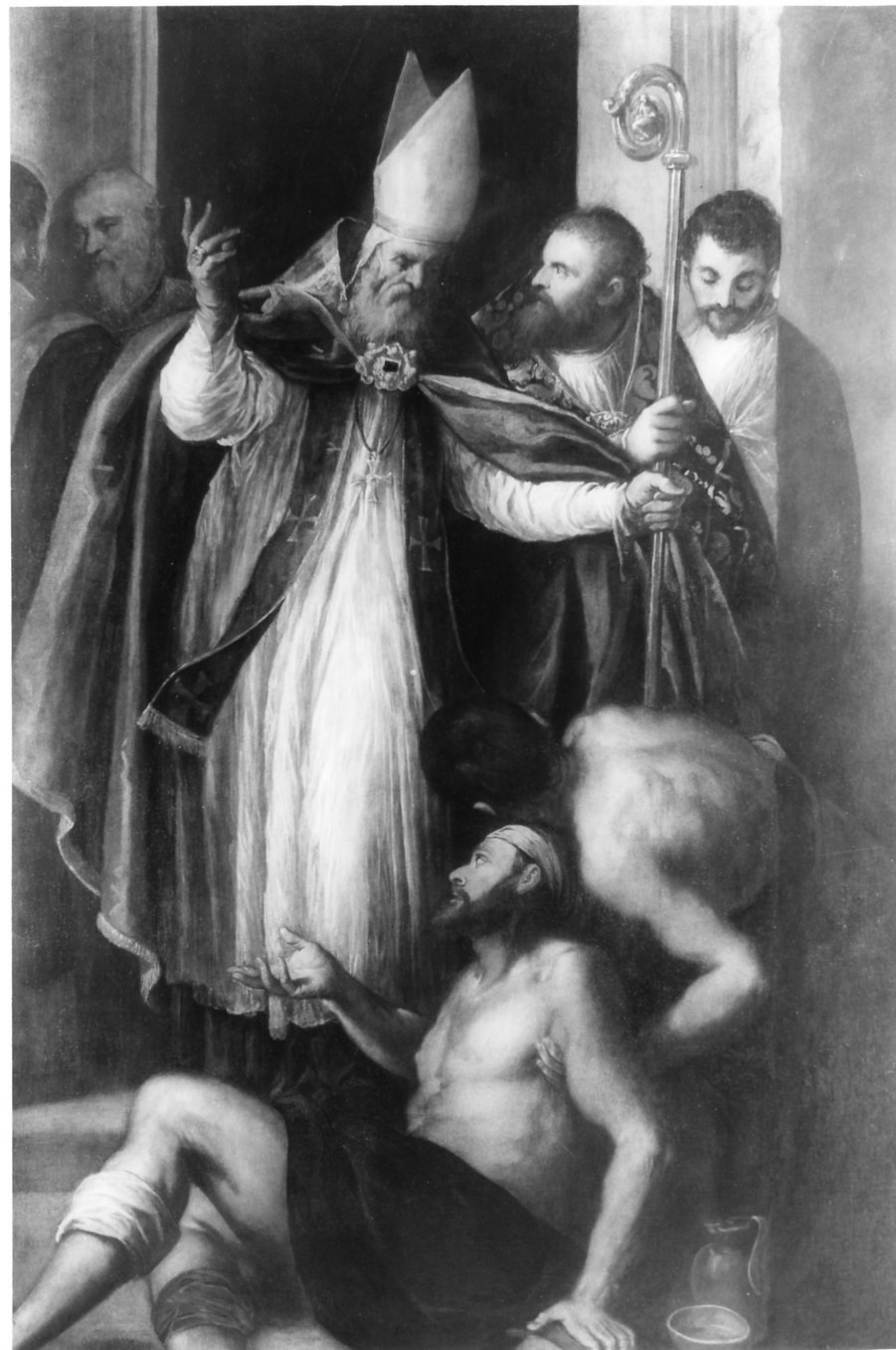 San Paterniano cura gli infermi, San Paterniano cura gli infermi (dipinto, opera isolata) di Negretti Jacopo detto Palma il Giovane (attribuito) (ultimo quarto sec. XVI)