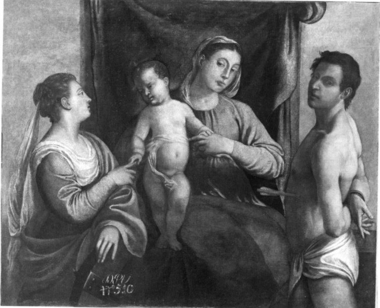 San Sebastiano/ Santa Caterina/ Madonna con Bambino (dipinto) - ambito veneto (metà sec. XVI)
