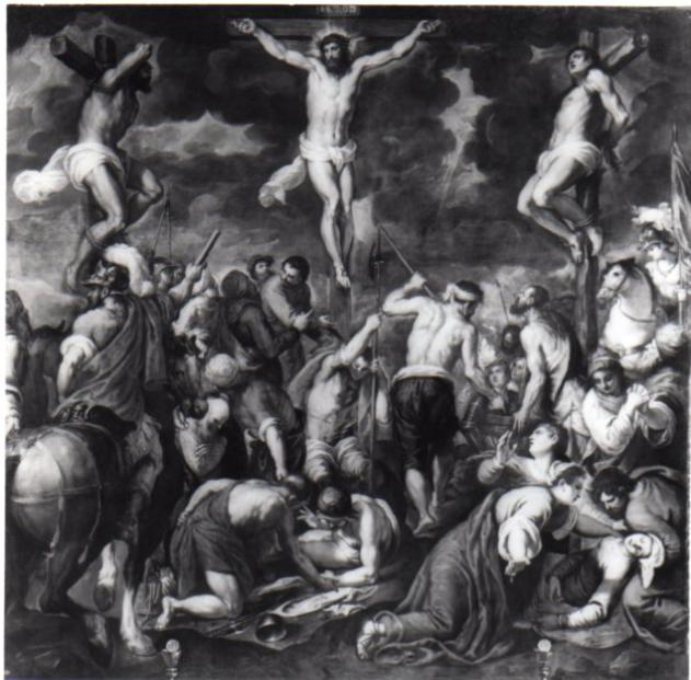 crocifissione, crocifissione (dipinto, opera isolata) di Negretti Jacopo detto Palma il Giovane (ultimo quarto sec. XVI)