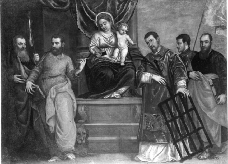 Madonna con Bambino e Santi, Madonna con Bambino e Santi (dipinto, opera isolata) di Polidoro de Renzi detto Polidoro da Lanciano (sec. XVI)