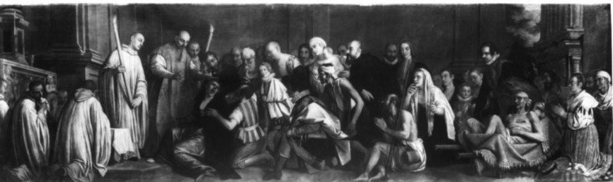 San Bernardo libera un'ossessa, San Bernardo libera un'ossessa (dipinto, opera isolata) di Damini Pietro (prima metà sec. XVII)