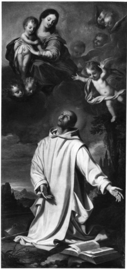 San Bruno riceve dalla Madonna le regole dell'ordine certosino, San Bruno riceve dalla Madonna le regole dell'ordine certosino (dipinto, opera isolata) di Regnier Nicolas detto Renieri (attribuito) (sec. XVII)