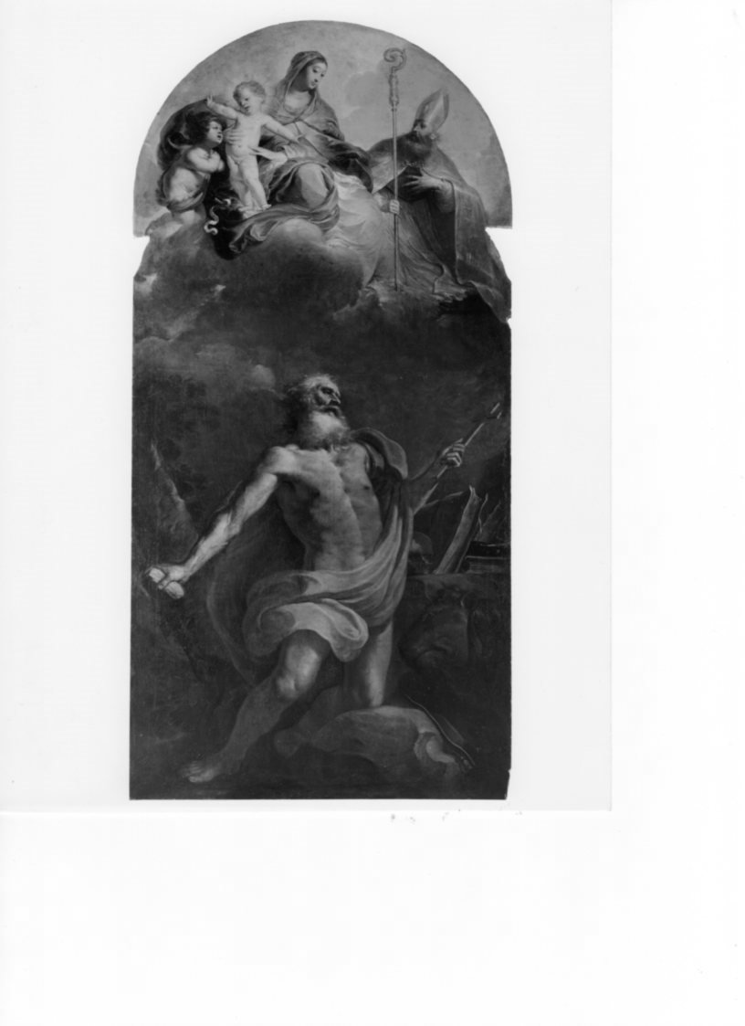 Madonna con Bambino in gloria e i Santi Agostino e Gerolamo, Madonna con Bambino in gloria e i Santi Agostino e Gerolamo (dipinto, opera isolata) di Ricchi Pietro detto Lucchese (sec. XVII)