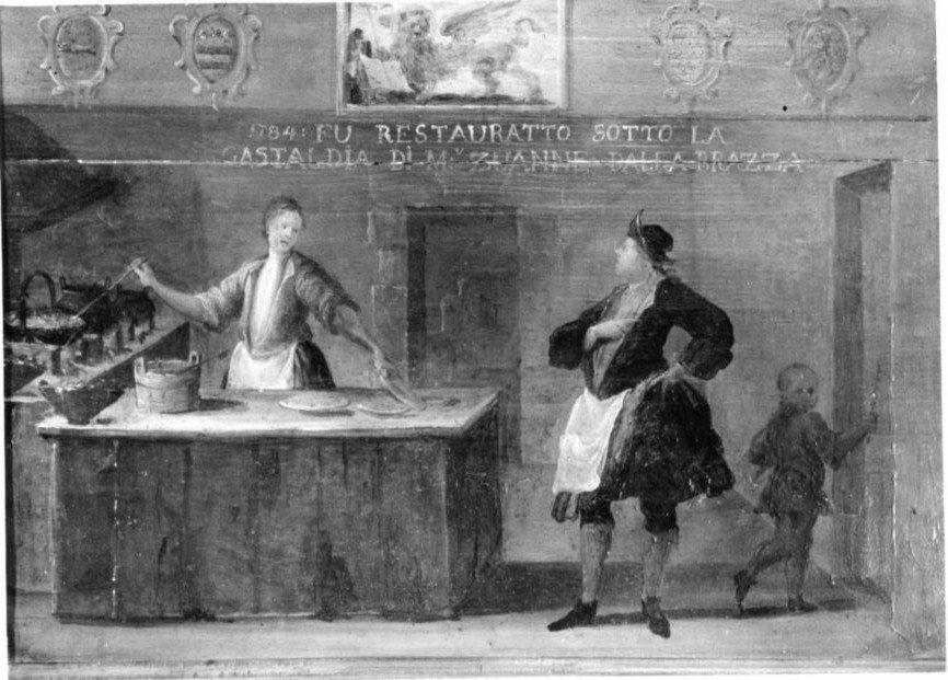 insegna dell'arte dei fritoleri, insegna di un'arte (dipinto, opera isolata) di Zompini Gaetano (cerchia) (ultimo quarto sec. XVIII)