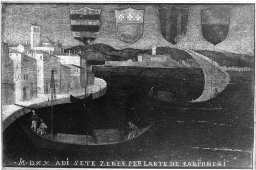 insegna dell'arte dei sabbioneri, insegna di un'arte (dipinto, opera isolata) - ambito veneto (primo quarto sec. XVI)