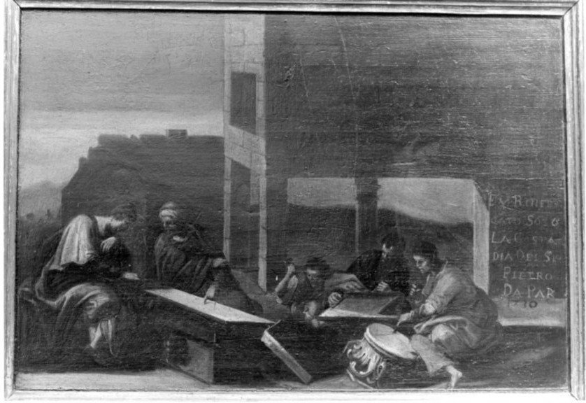 insegna dell'arte dei tagliapietra, insegna di un'arte (dipinto, opera isolata) - ambito veneto (secondo quarto sec. XVIII)