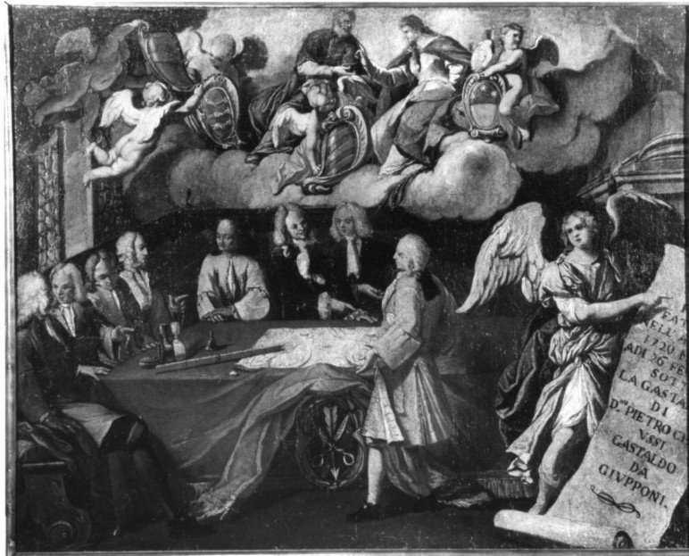 insegna dell'arte dei giupponeri, insegna di un'arte (dipinto, opera isolata) - ambito veneto (primo quarto sec. XVIII)