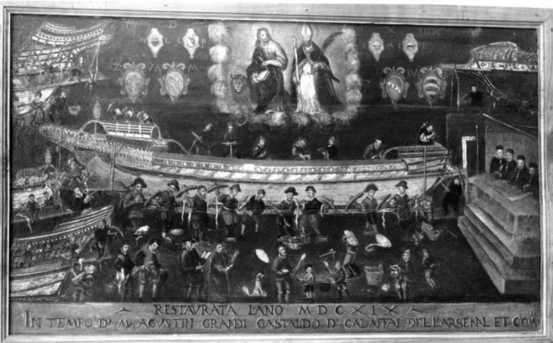 insegna dell'arte dei calafati dell'Arsenale, insegna di un'arte (dipinto, opera isolata) - ambito veneto (primo quarto sec. XVII)