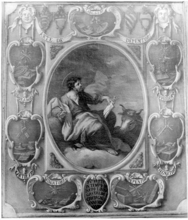 insegna dell'arte dei dipintori, insegna di un'arte (dipinto, opera isolata) - ambito veneto (secondo quarto sec. XVIII)