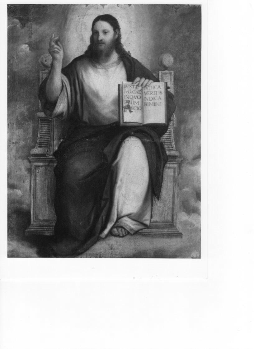 Cristo salvatore in trono con un libro, Cristo Salvatore (dipinto, opera isolata) di De' Pitati Bonifacio detto Bonifacio Veronese (sec. XVI)
