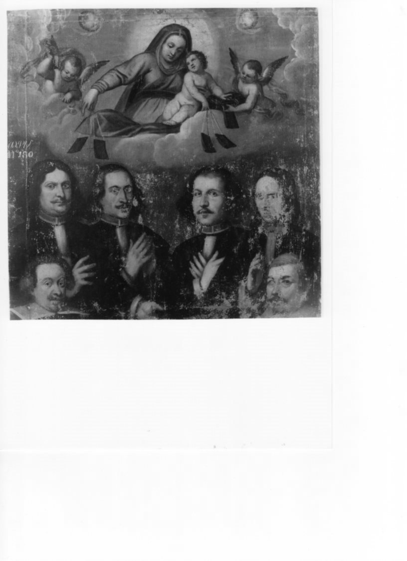 Madonna con Bambino e sei ritratti, Madonna con Bambino e altri personaggi (dipinto, opera isolata) di Robusti Jacopo detto Jacopo Tintoretto (scuola) (seconda metà sec. XVI)