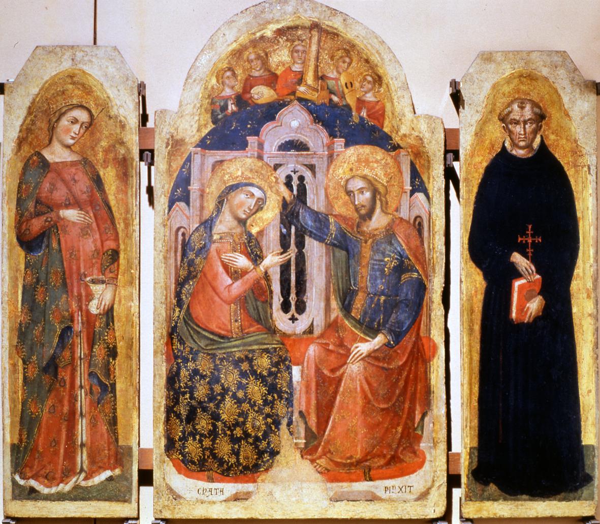 Trittico : L'Incoronazione della Vergine e angeli, i Santi Lucia e Nicola da Tolentino (trittico) di Catarino Veneziano (ultimo quarto sec. XIV)
