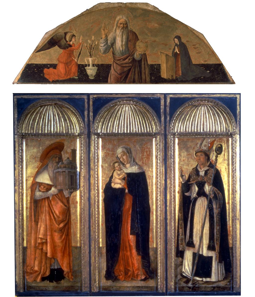 Trittico della Madonna, Madonna col Bambino tra i santi Girolamo e Ludovico, l'Eterno e l'Annuncia zione (dipinto, insieme) di Bellini Giovanni detto Giambellino, Bellini Gentile, Bellini Jacopo (secc. XV/ XVI)