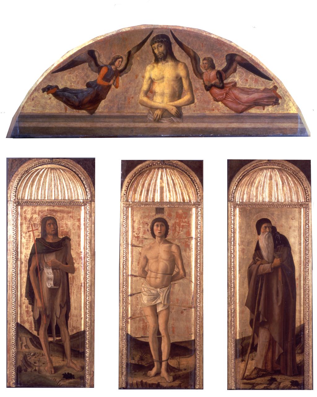 Trittico di San Sebastiano, San Sebastiano tra il Battista e sant'Antonio abate, Cristo in pietà e due angeli (dipinto, insieme) di Bellini Giovanni detto Giambellino, Bellini Gentile, Bellini Jacopo (secc. XV/ XVI)