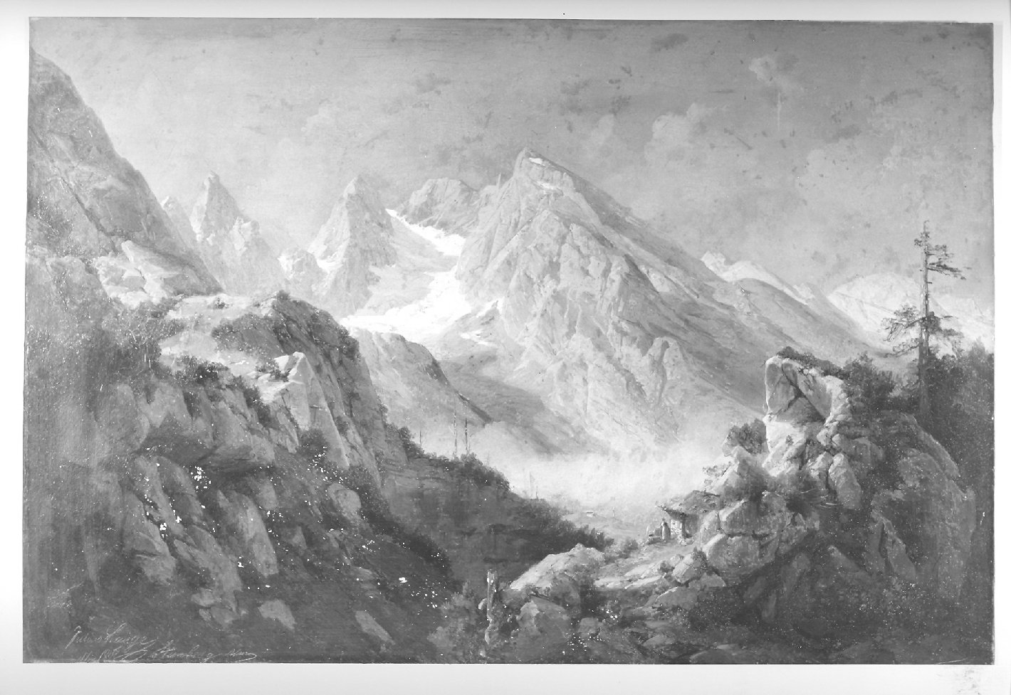 Veduta alpestre, paesaggio (dipinto, opera isolata) di Lange Julius (attribuito) (seconda metà sec. XIX)