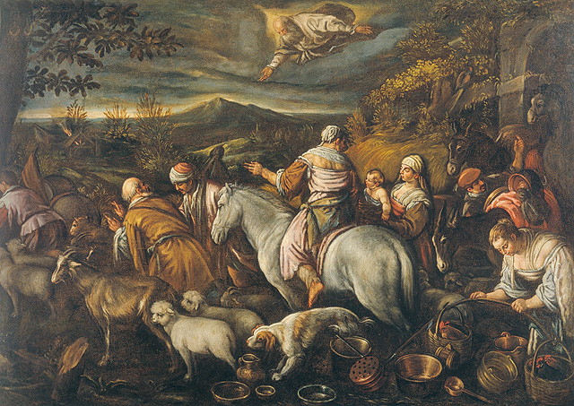 Giacobbe e la sua famiglia si recano in Egitto (dipinto, opera isolata) di Da Ponte Jacopo detto Jacopo Bassano (bottega) (sec. XVI)