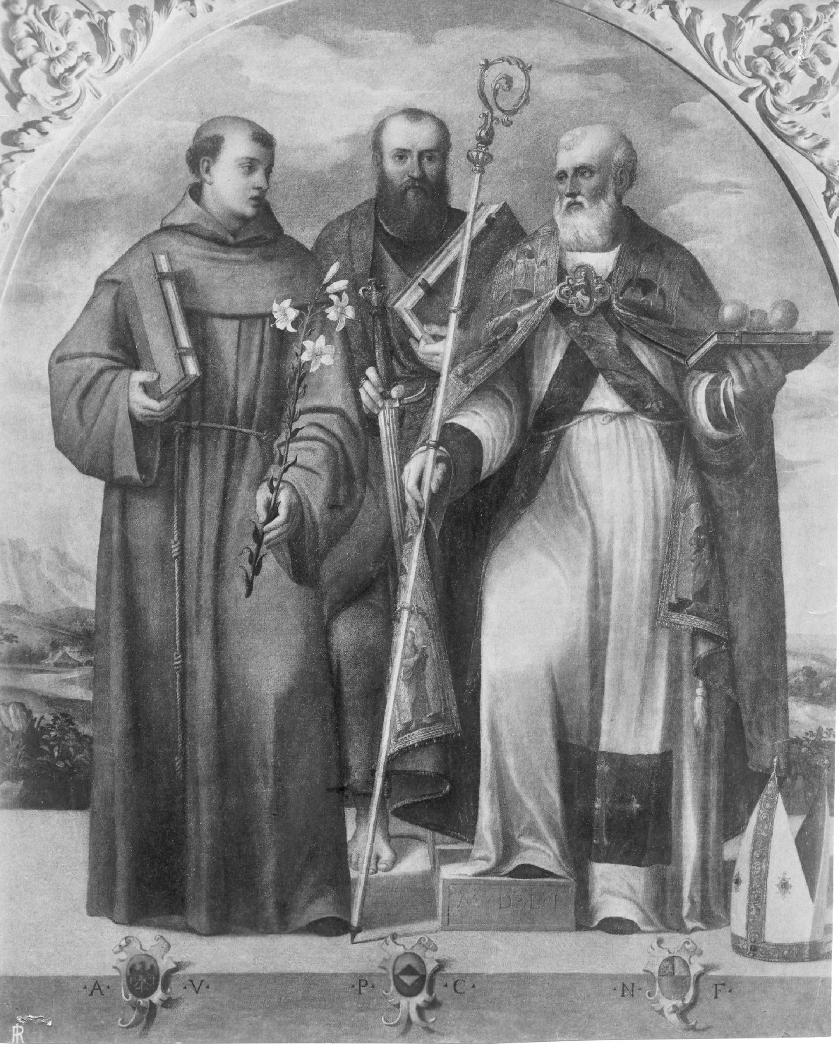 Santi Antonio da Padova, Paolo e Nicola di Bari (dipinto) di De' Pitati Bonifacio detto Bonifacio Veronese (bottega) (sec. XVI)
