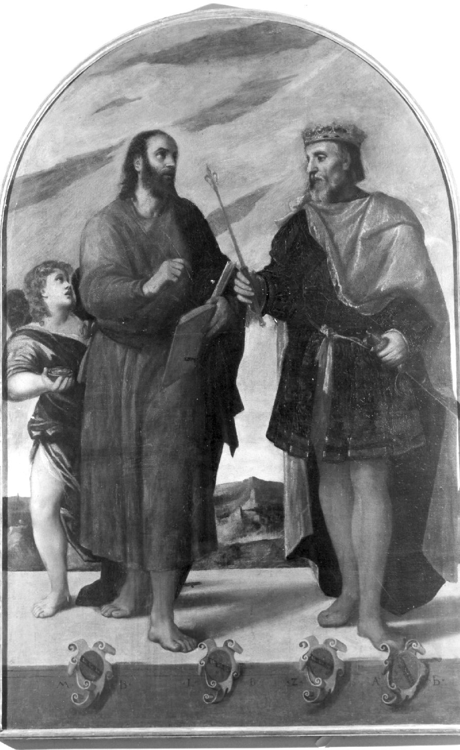 Santi Matteo Evangelista e Luigi (dipinto) di De' Pitati Bonifacio detto Bonifacio Veronese (bottega) (sec. XVI)