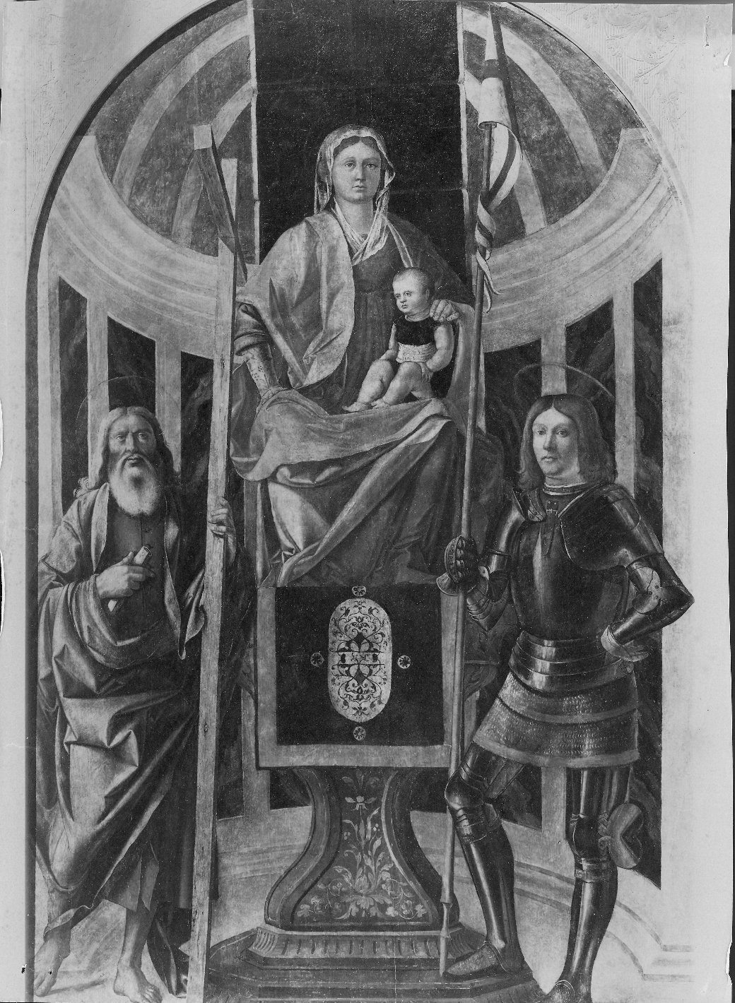Madonna in trono tra i Santi Andrea e Liberale (dipinto, opera isolata) di Dalle Destre Vincenzo detto Vincenzo da Treviso (attribuito) (primo quarto sec. XVI)