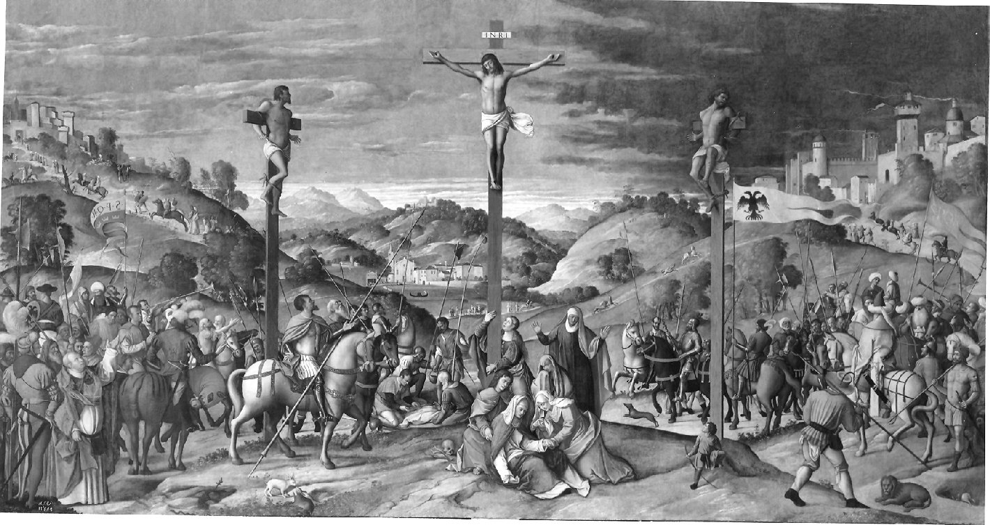 la crocifissione, crocifissione (dipinto, opera isolata) di Donato Alvise (sec. XVI)