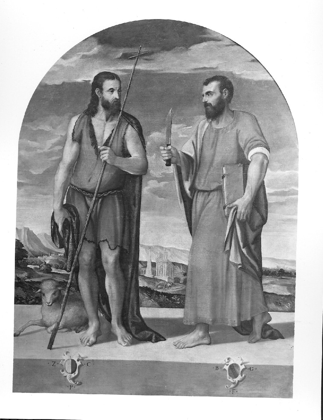 San Giovanni Battista e San Bartolomeo, Santi (dipinto, opera isolata) di De' Pitati Bonifacio detto Bonifacio Veronese (bottega) (sec. XVI)