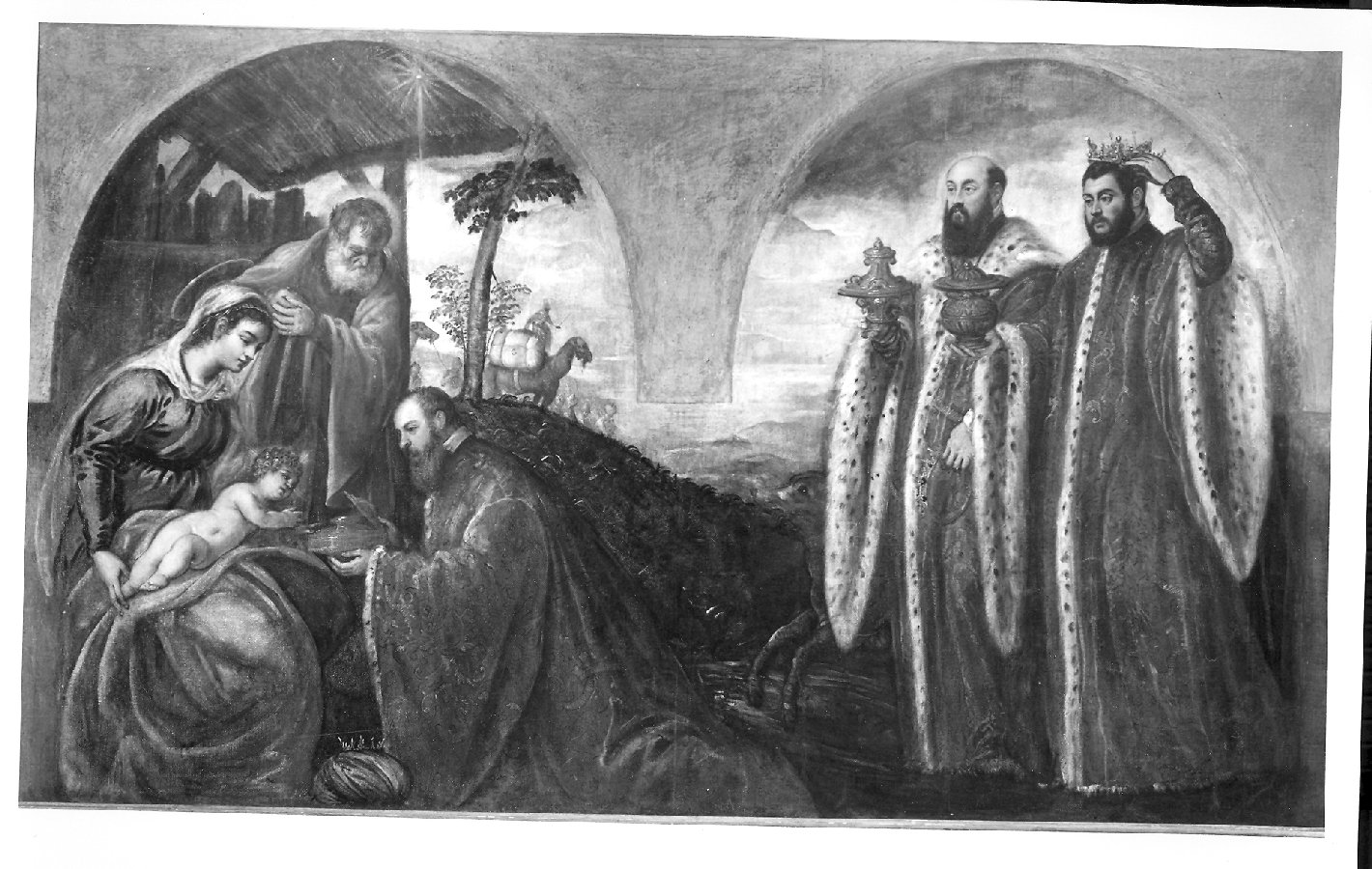adorazione dei Re Magi (dipinto, opera isolata) di Robusti Domenico detto Domenico Tintoretto (attribuito) (seconda metà sec. XVI)