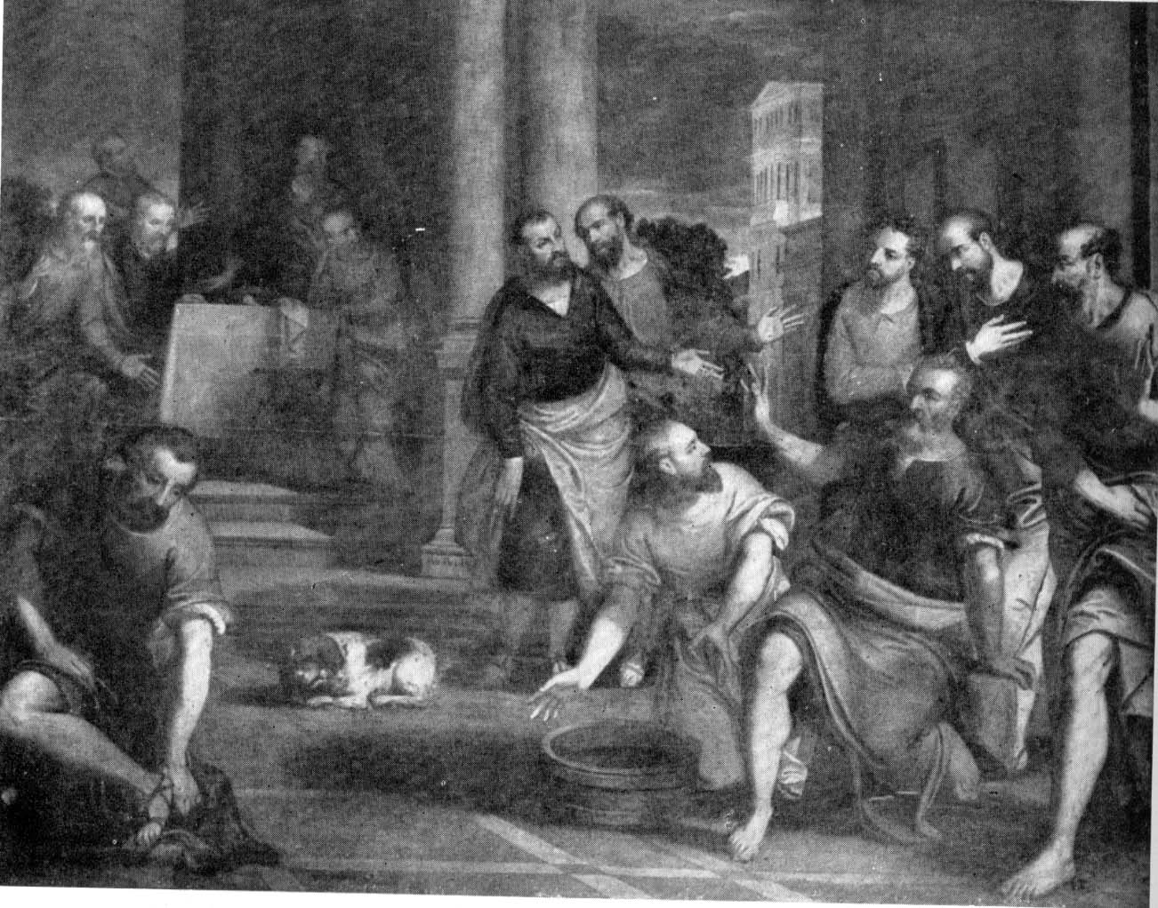 Cristo lava i piedi degli apostoli (dipinto, opera isolata) di Pace Pace (secc. XVI/ XVII)
