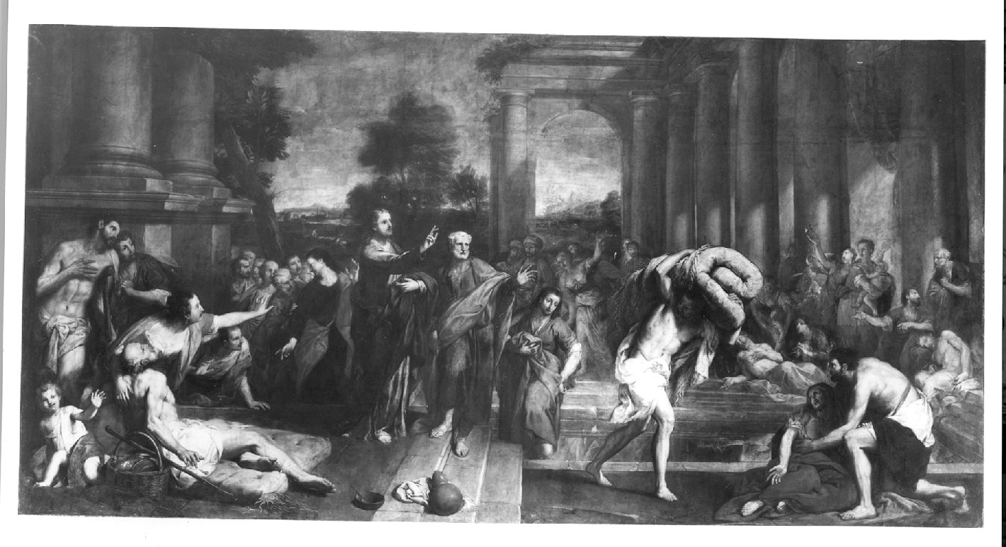 Cristo guarisce il paralitico presso la piscina di Betsaida (dipinto, opera isolata) di Lazzarini Gregorio (sec. XVIII)