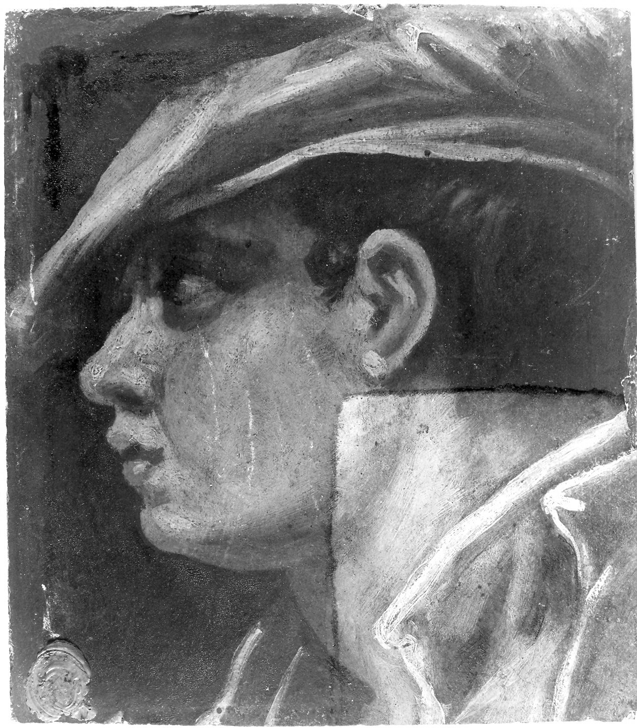 testa di giovane con berretto, ritratto d'uomo di profilo (dipinto, opera isolata) di Fetti Domenico (maniera) (sec. XVII)