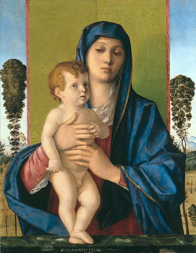 Madonna con Bambino (dipinto, opera isolata) di Bellini Giovanni detto Giambellino (cerchia) (secc. XV/ XVI)