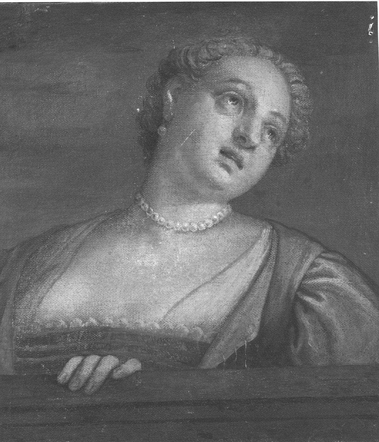 Busto di donna al davanzale, ritratto di donna (dipinto, frammento) di Caliari Paolo detto Veronese (scuola) (sec. XVI)