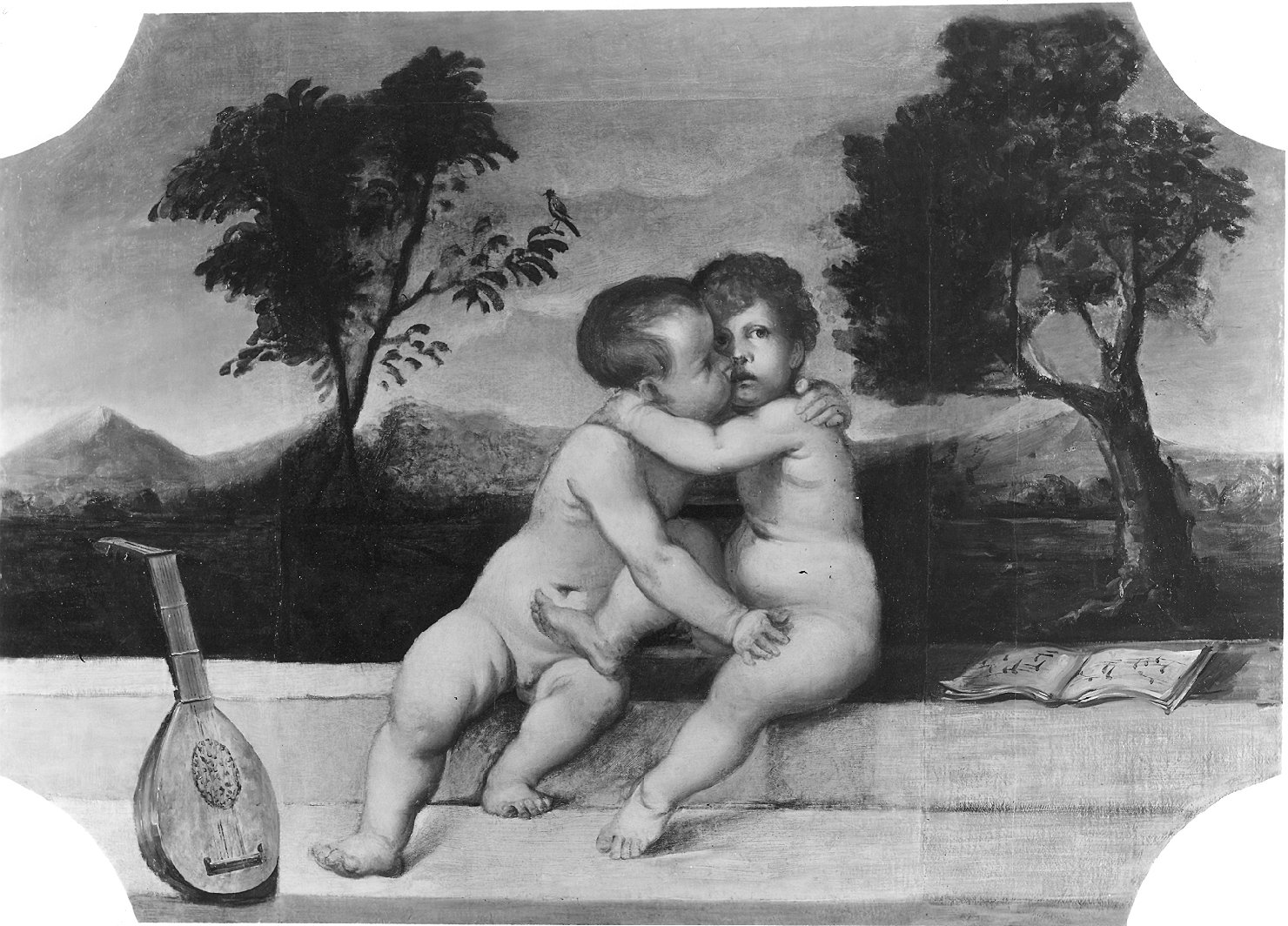 Putti che si abbracciano, putti (dipinto, opera isolata) di Varotari Alessandro detto Padovanino (attribuito) (secc. XVI/ XVII)