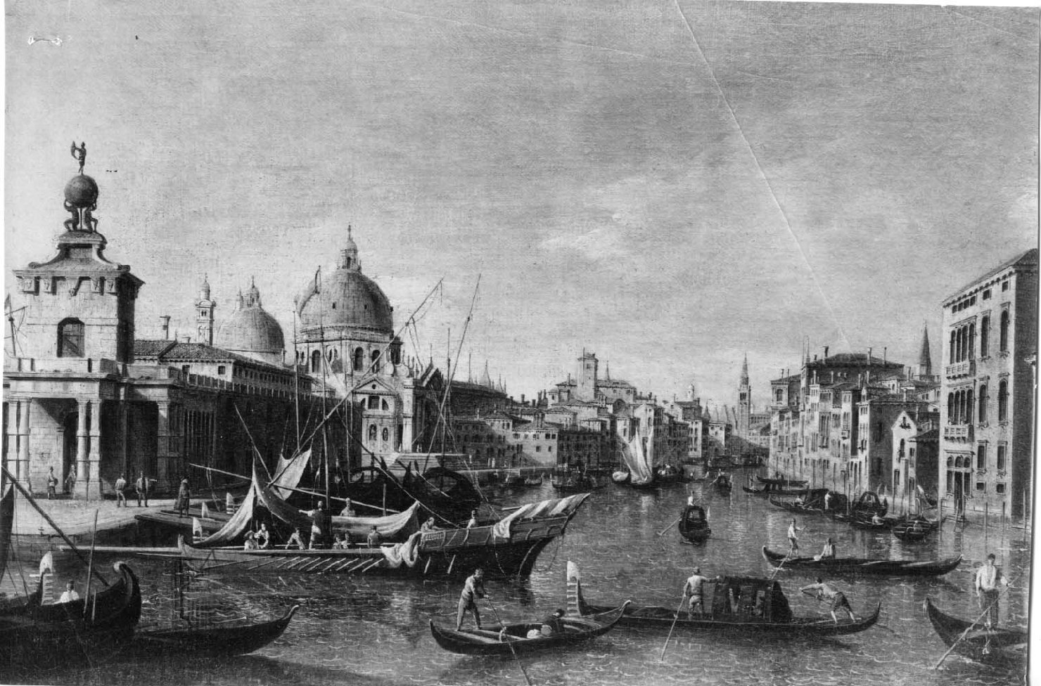 veduta del Canal Grande alla Dogana, veduta della chiesa della Salute a Venezia (dipinto, opera isolata) - ambito veneto (sec. XVIII)