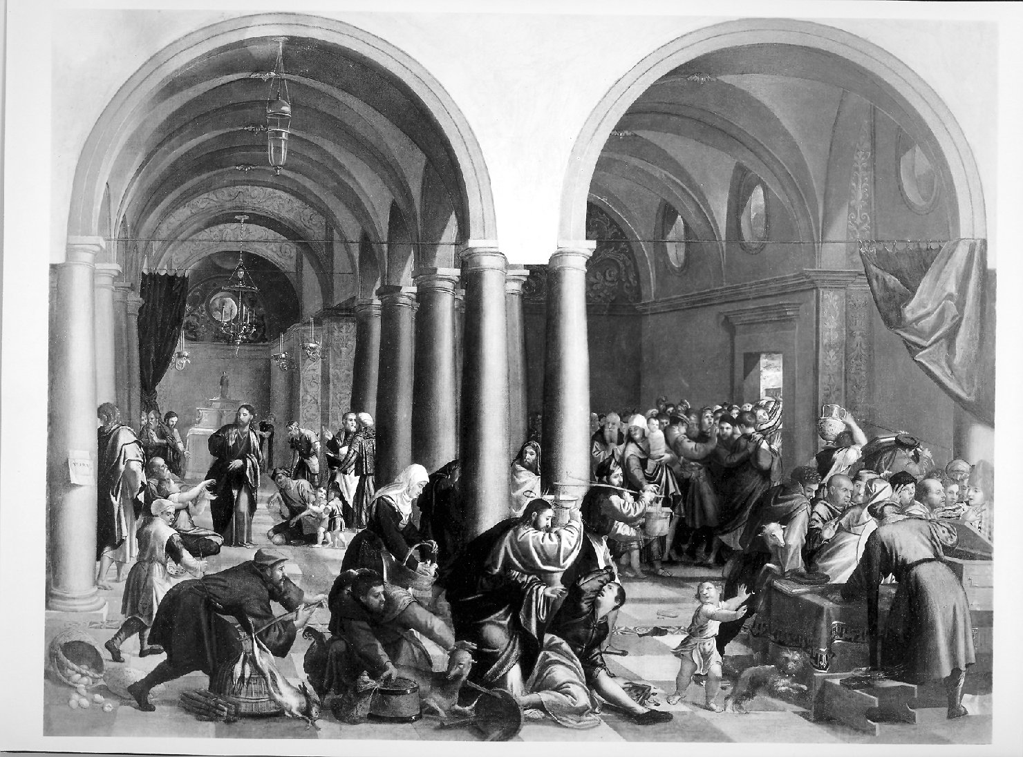Cristo caccia i mercanti dal tempio (dipinto, opera isolata) di Cernotto Stefano (bottega) (prima metà sec. XVI)