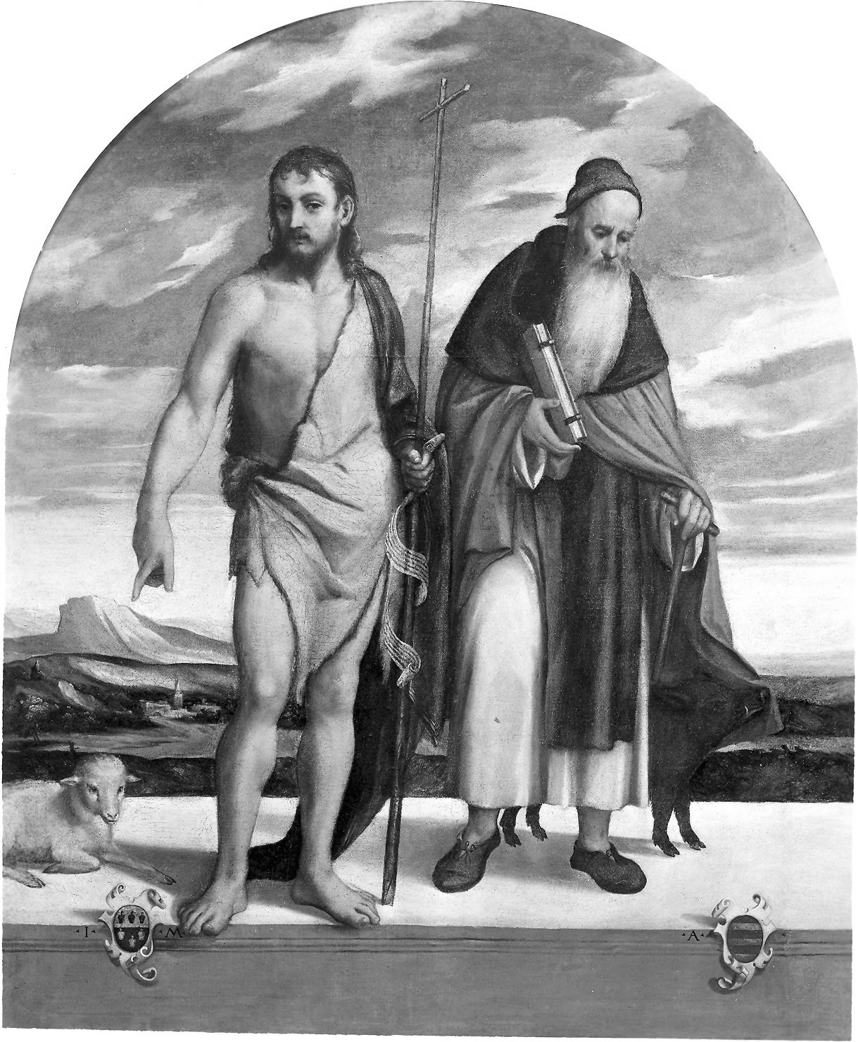 Santi Giovanni Battista e Antonio abate (dipinto, opera isolata) di De' Pitati Bonifacio detto Bonifacio Veronese (bottega) (sec. XVI)