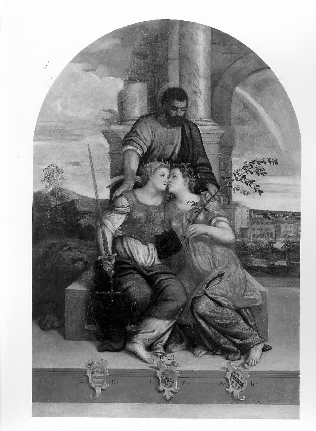 San Marco unisce la Giustizia e la Pace (dipinto, opera isolata) di De' Pitati Bonifacio detto Bonifacio Veronese (bottega) (seconda metà sec. XVI)