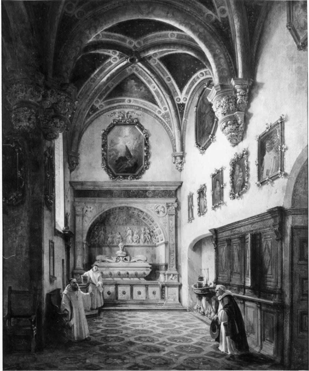 Interno nella Certosa di Pavia (dipinto) di Moja Federico (sec. XIX)