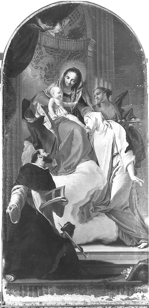 La Madonna con Bambino e angelo tra San Domenico e Santa Caterina da Siena, Madonna con Bambino e Santi (dipinto, opera isolata) di Lorenzi Francesco (attribuito) (sec. XVIII)