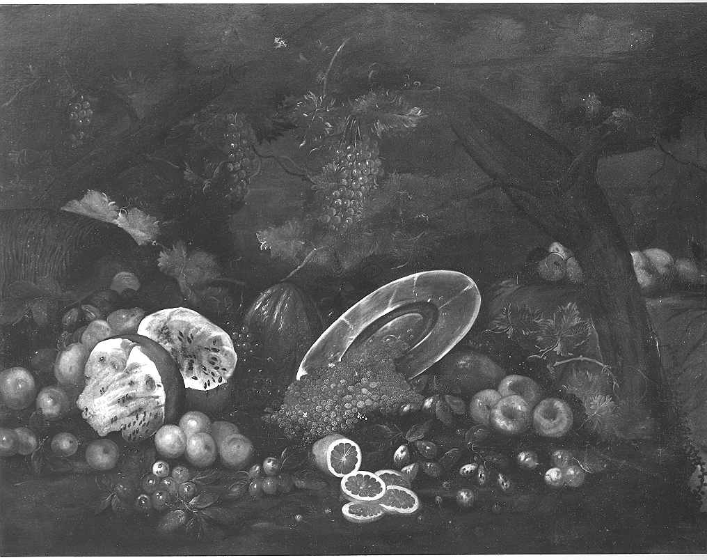 natura morta con cocomero, natura morta (dipinto, opera isolata) - ambito Italia meridionale (seconda metà sec. XVII)