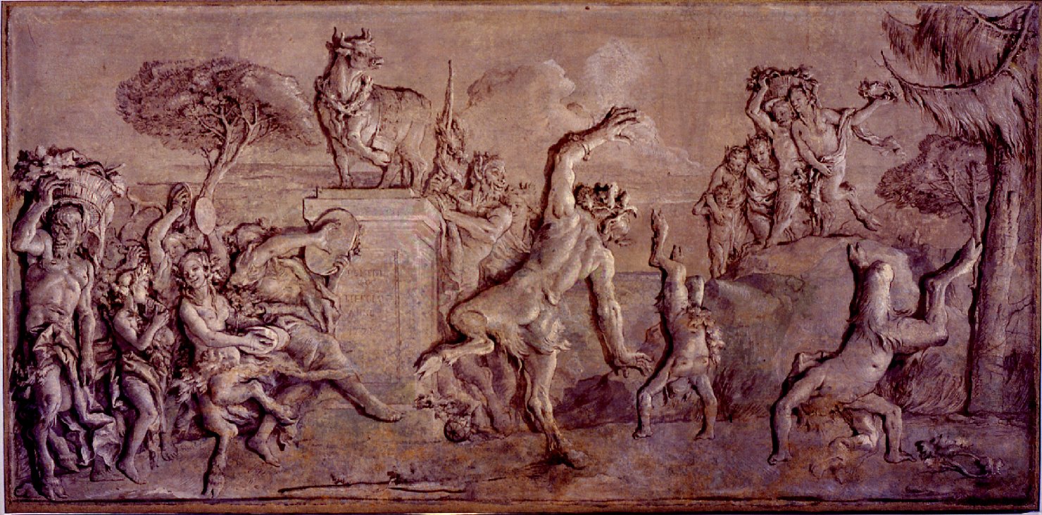 Baccanale di Satiri e satiresse, baccanale (dipinto, complesso decorativo) di Tiepolo Giandomenico (attribuito) (seconda metà sec. XVIII)