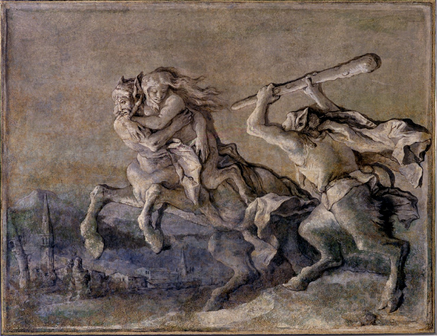 Centauro rapisce una satiressa (dipinto, complesso decorativo) di Tiepolo Giandomenico (attribuito) (seconda metà sec. XVIII)