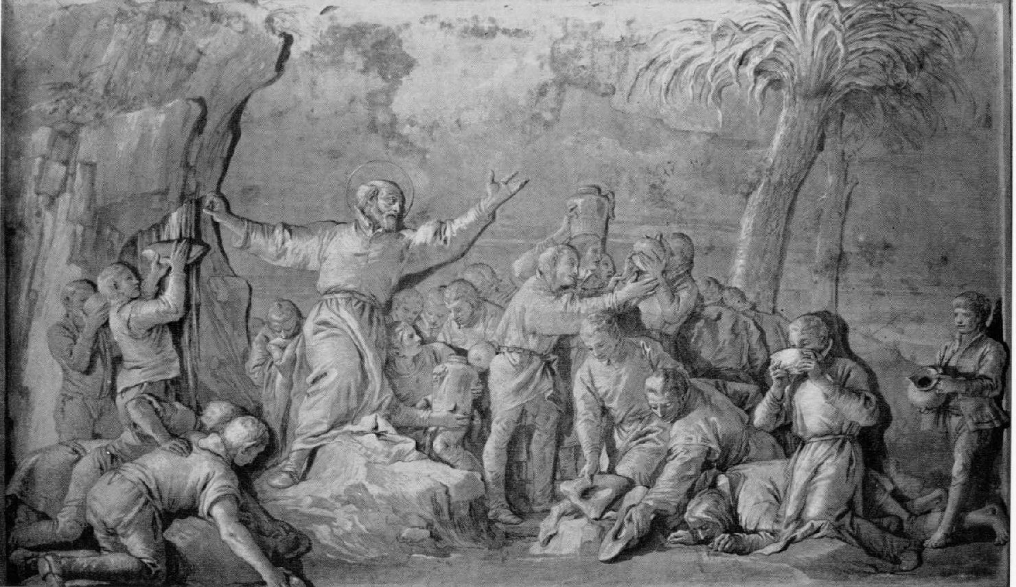 San Girolamo Miani trova l'acqua, Santo (dipinto, complesso decorativo) di Tiepolo Giandomenico (attribuito) (seconda metà sec. XVIII)